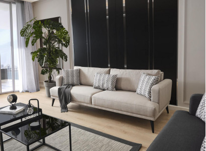 Sofa 3 Sitzer Dreisitzer Sofas Stoff Beige Wohnzimmer Modern Design